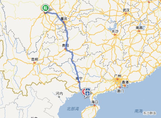 成都到涠洲岛自驾游路线图