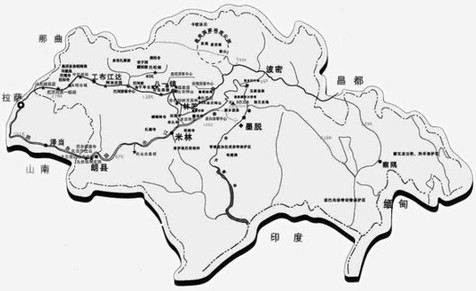 旅游指南 林芝旅游指南 正文  墨脱地图 墨脱毗邻印度,在藏语中是"花"图片