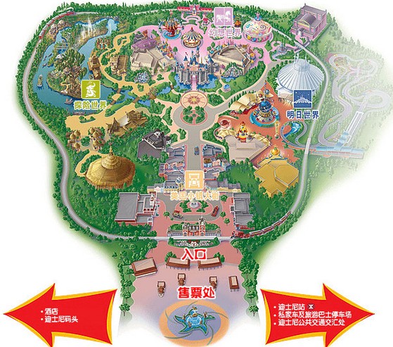 迪士尼乐园地图 迪士尼旅游地图 迪士尼景点分布图
