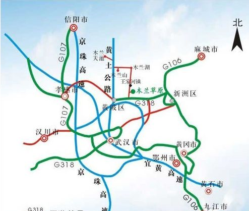 地图上我们可以看出,木兰草原风景区位于湖北省武汉市黄陂木兰生态