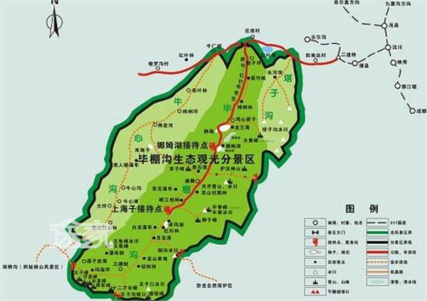 毕棚沟地图 毕棚沟旅游地图 毕棚沟景点分布图